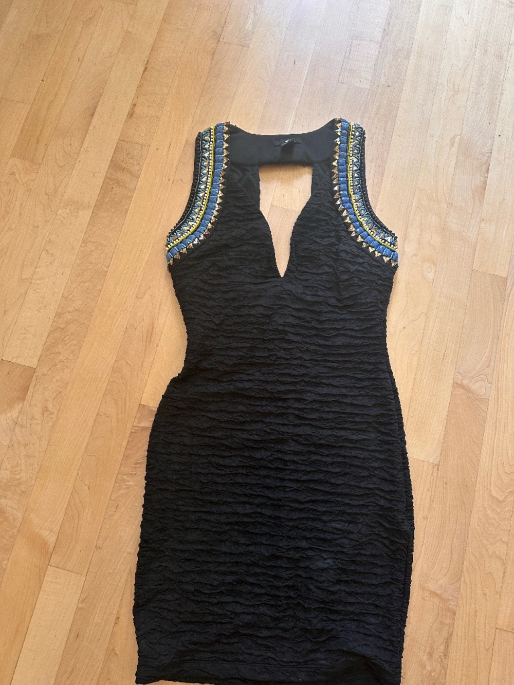 Black H&M dress with blue/yellow rhinestones